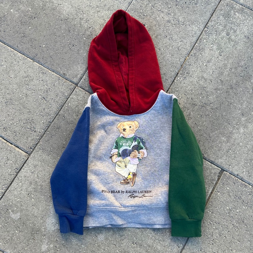 Polo Ralph Lauren Toddler Polo Bear Colorblock Hoodie Grey Red Blue Green 3T